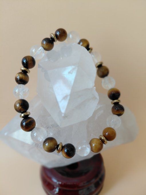 Bracelet Œil de Tigre & Cristal de Roche – Protection, Confiance et Énergie Positive