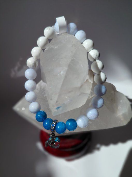 Bracelet "Gecko bleu" en Apatite , calcédoine bleue , Howlite 