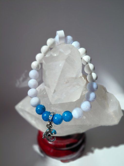 Bracelet "Gecko bleu" en Apatite , calcédoine bleue , Howlite 