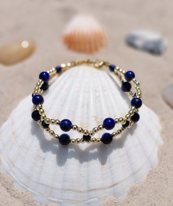 Bracelet Prestige – Lapis-Lazuli & Hématite Dorée