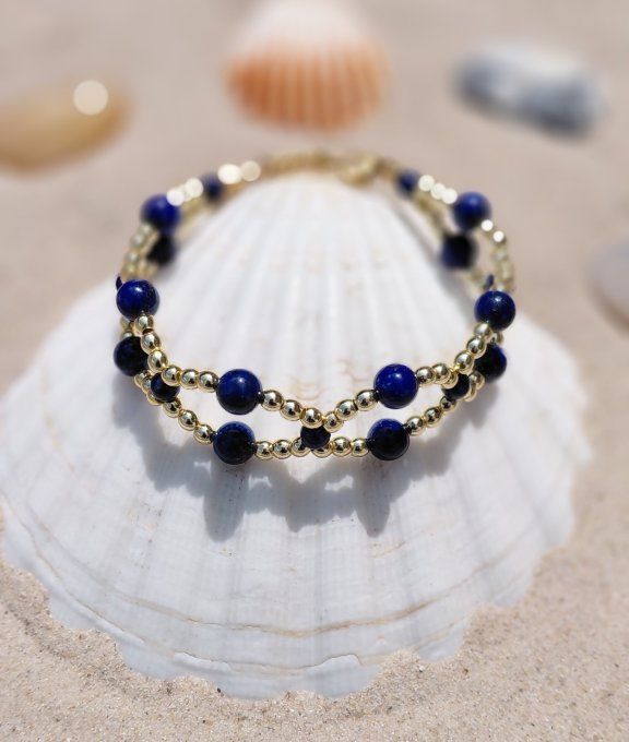 Bracelet Prestige – Lapis-Lazuli & Hématite Dorée