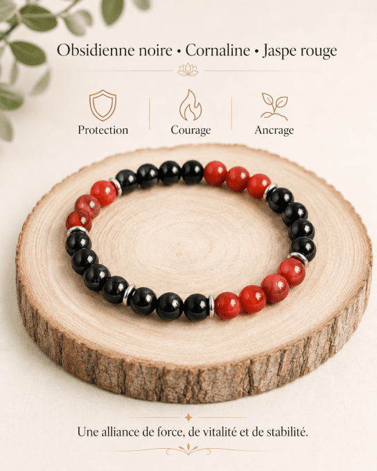 Alliance de l'obsidienne noire , cornaline rouge et jaspe rouge