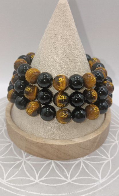 Alliance de l'oeil de tigre gravé et de l'onyx