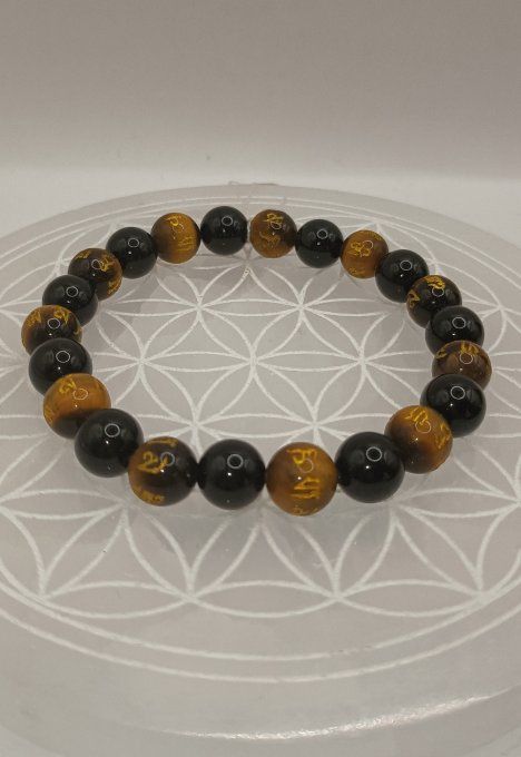 Alliance de l'oeil de tigre gravé et de l'onyx