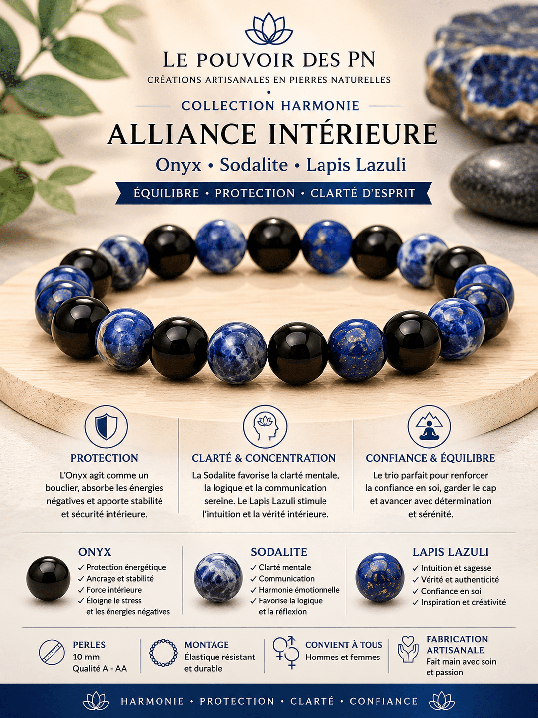 Alliance de l'Onyx , sodalite et de lapis lazuli en 10MM