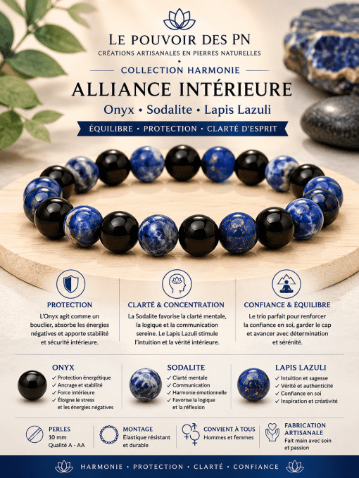 Alliance de l'Onyx , sodalite et de lapis lazuli en 10MM