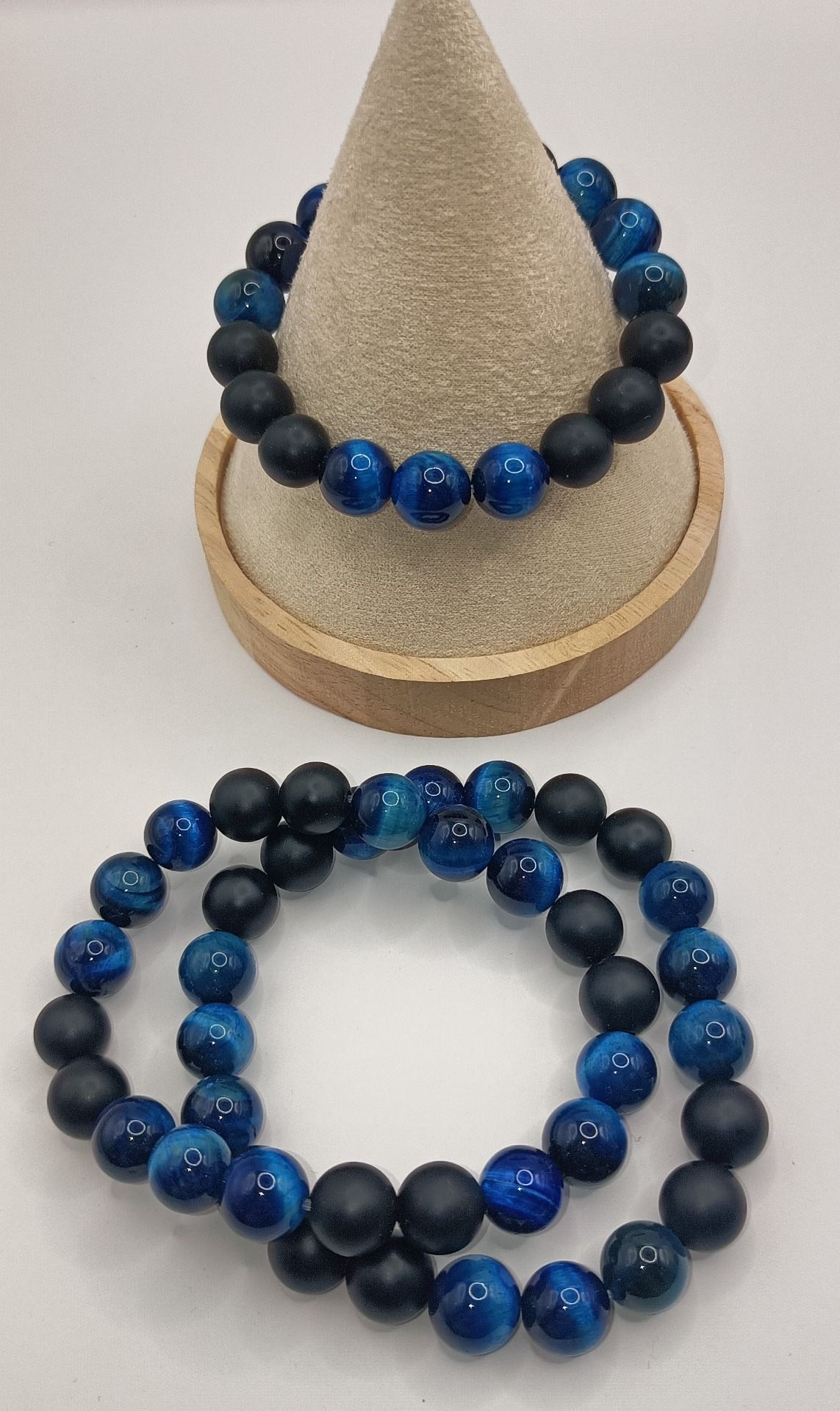 Alliance de l'onyx mat et Œil de tigre bleu chauffé 