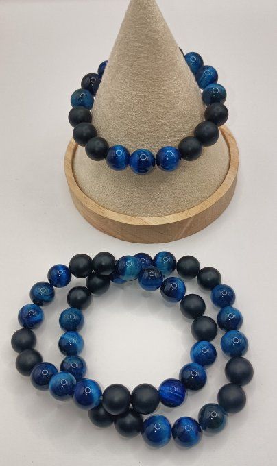 Alliance de l'onyx mat et Œil de tigre bleu chauffé 