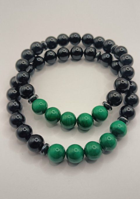 Alliance de la malachite AA et tourmaline noire A 08mm