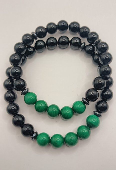 Alliance de la malachite AA et tourmaline noire A 08mm