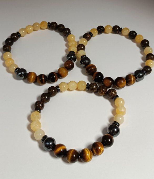 Alliance Oeil de tigre calcite orange bronzite hématite