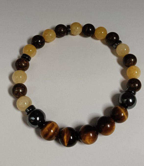 Alliance Oeil de tigre calcite orange bronzite hématite