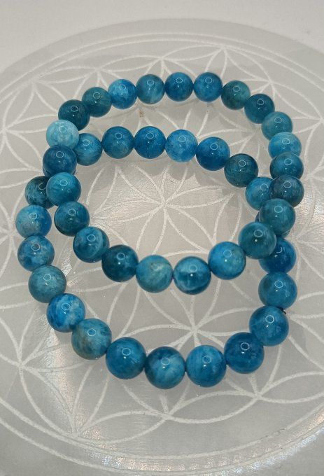 Bracelet boule 08mm apatite bleue A+