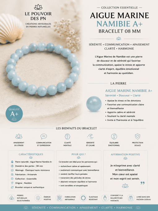 Bracelet 08mm aigue marine Namibie A+