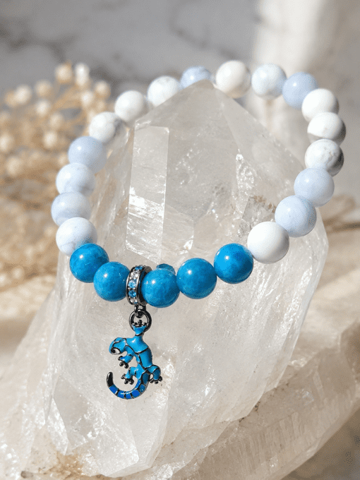 Bracelet "Gecko bleu" en Apatite , calcédoine bleue , Howlite 