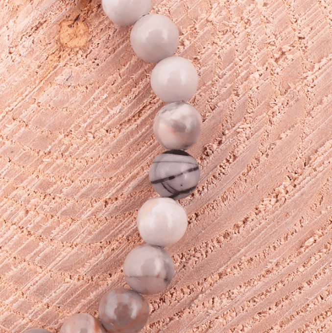 BRACELET BOULE 06MM JASPE FEUILLE D’ARGENT A