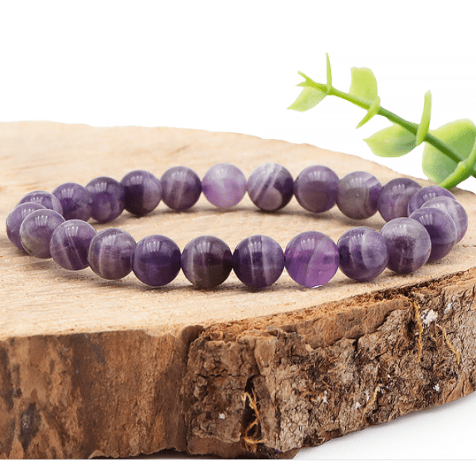 Bracelet boule améthyste rubanée Brésil AA