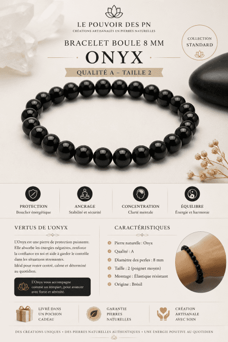 Bracelet boule 08mm onyx A (taille 2)