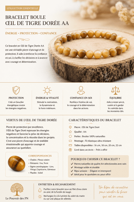 Bracelet boule oeil de tigre doré AA