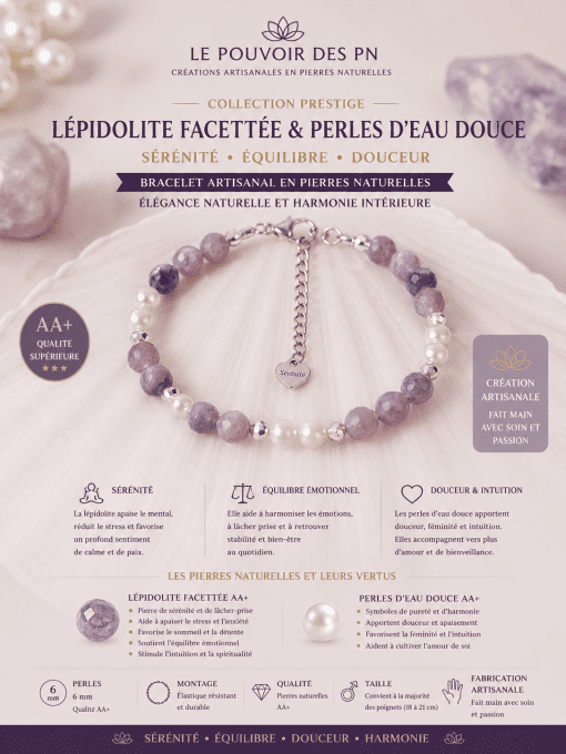Bracelet collection Prestige en lépidolite facettée et perle d'eau