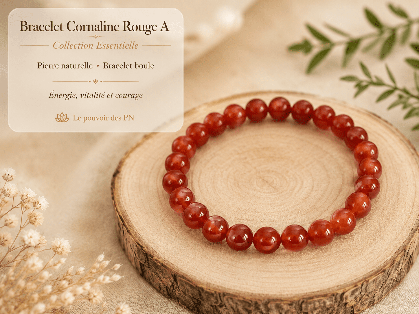 Bracelet boule en cornaline rouge A