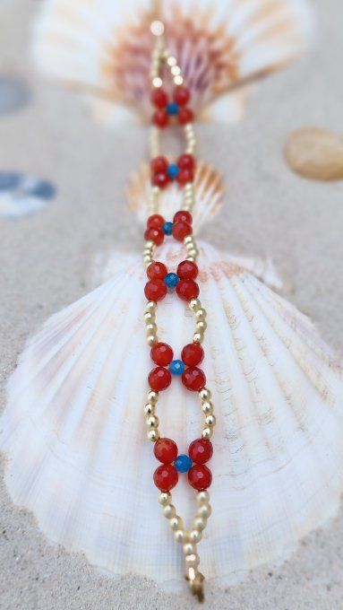 Bracelet Cornaline Rouge AA, Apatite & Hématite Dorée