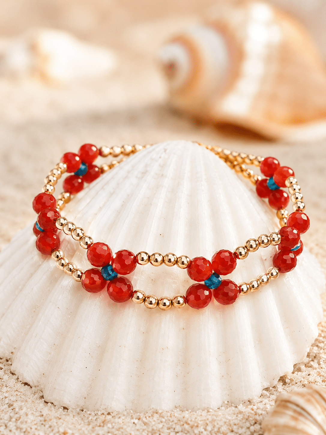 Bracelet Cornaline Rouge AA, Apatite & Hématite Dorée