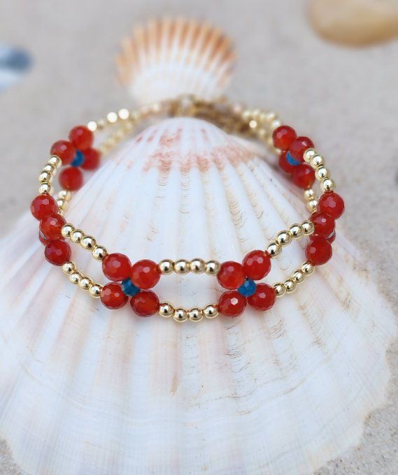 Bracelet Cornaline Rouge AA, Apatite & Hématite Dorée