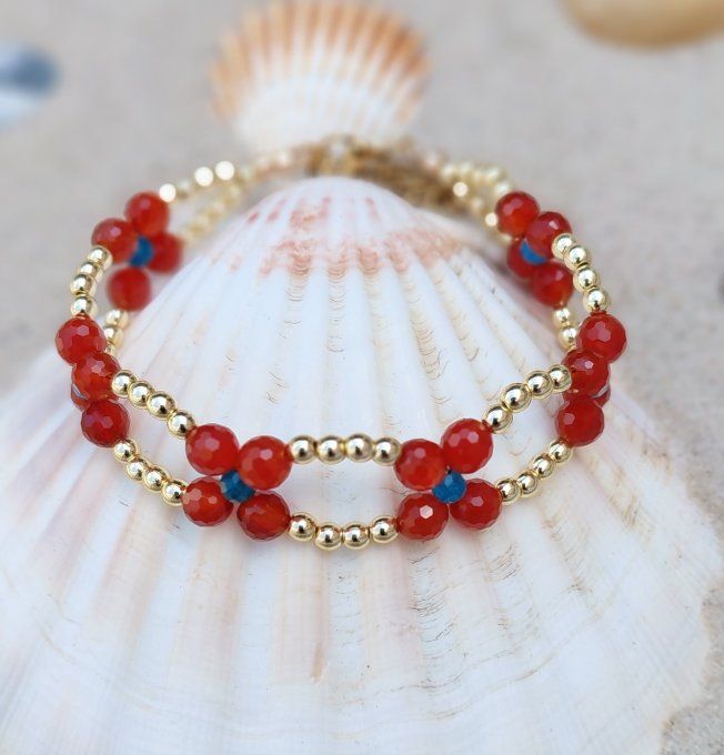 Bracelet Cornaline Rouge AA, Apatite & Hématite Dorée
