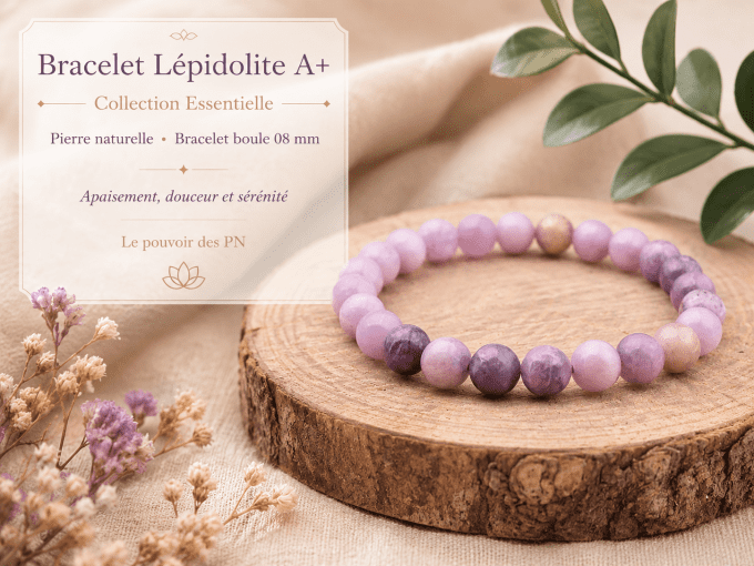 Bracelet boule 08mm lépidolite A+