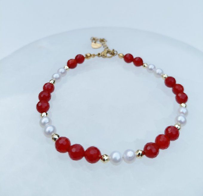 Bracelet "Éclat Féminin"   Cornaline Facettée AA perles d'Eau Douce AA