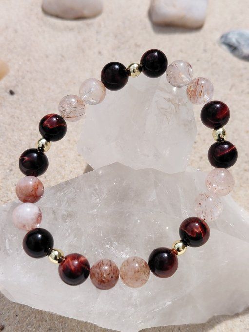 Bracelet Élan de Feu – Œil de Taureau & Rutile Rouge