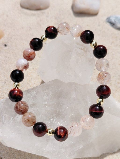 Bracelet Élan de Feu – Œil de Taureau & Rutile Rouge