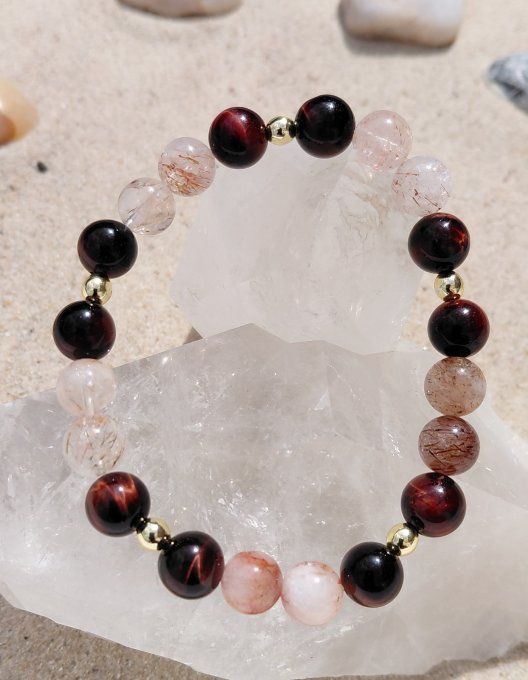 Bracelet Élan de Feu – Œil de Taureau & Rutile Rouge