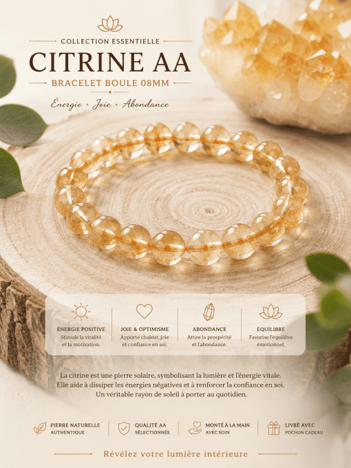 Bracelet boule 08mm citrine AA
