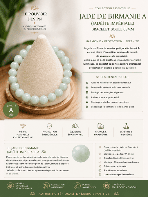 Bracelet 08mm jade de Birmanie A (07-09mm) (Jadéïte impériale)