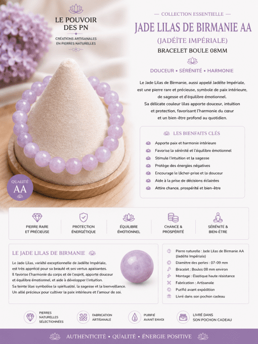 Bracelet boule Jade Lilas de Birmanie AA