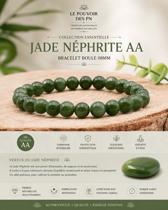 Bracelet 08mm jade néphrite AA