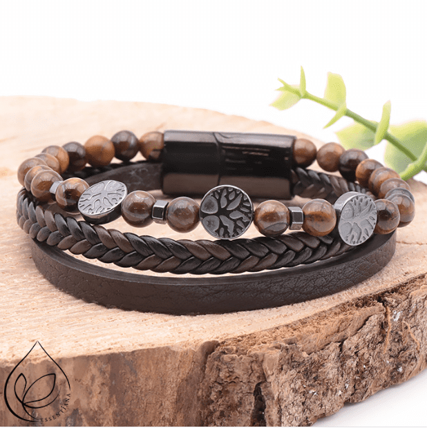 Bracelet Koru cuir brun oeil de tigre A