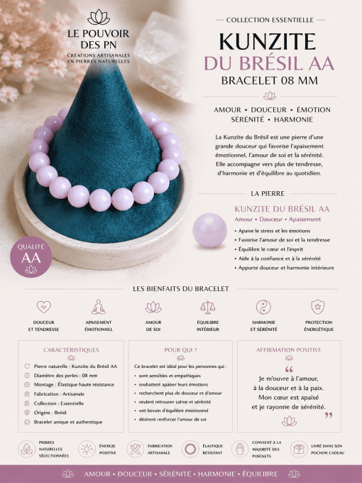 Bracelet en Kunzite du Brésil AA