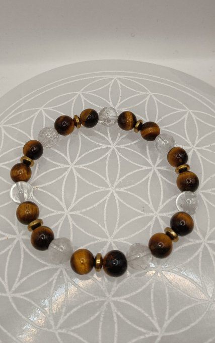 Bracelet Œil de Tigre & Cristal de Roche – Protection, Confiance et Énergie Positive