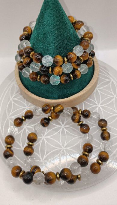 Bracelet Œil de Tigre & Cristal de Roche – Protection, Confiance et Énergie Positive