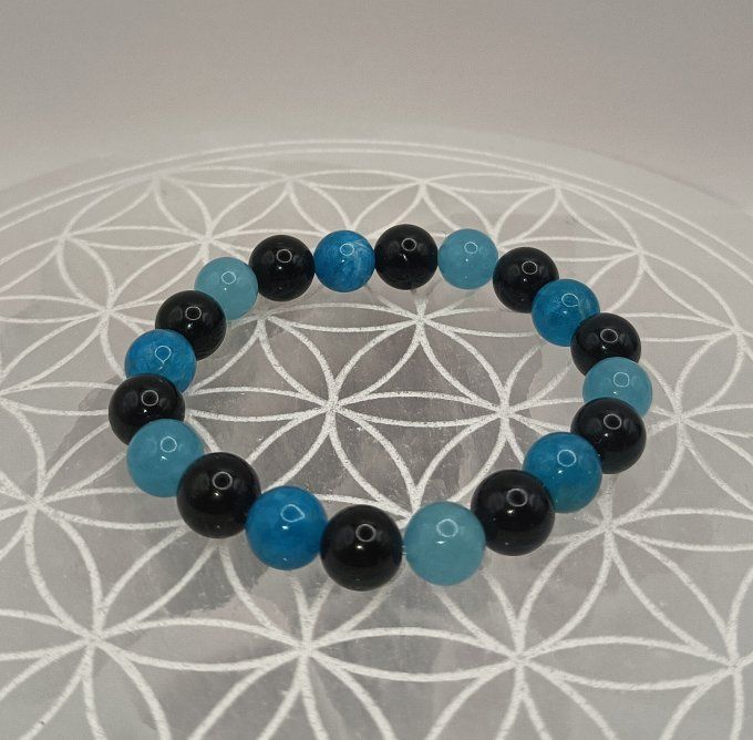 Bracelet Onyx, Quartz Bleu & Apatite Bleue – Calme et Expression