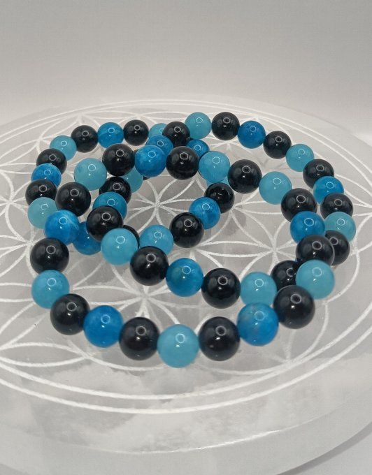 Bracelet Onyx, Quartz Bleu & Apatite Bleue – Calme et Expression