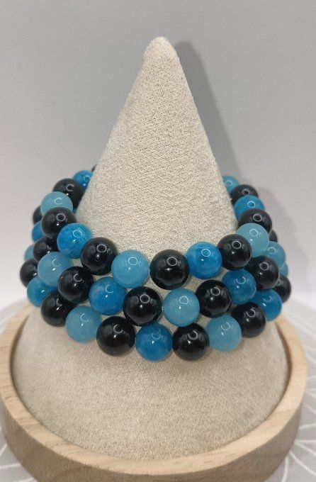 Bracelet Onyx, Quartz Bleu & Apatite Bleue – Calme et Expression