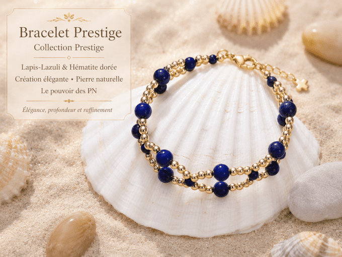 Bracelet Prestige – Lapis-Lazuli & Hématite Dorée