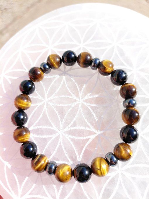 Bracelet "Protection & Assurance"  Spinelle noire • Œil de tigre