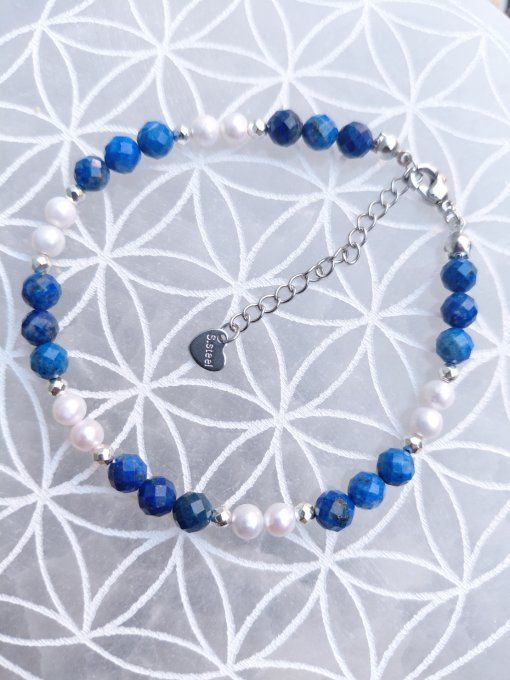 Bracelet "Reine du Nil"   Lapis-Lazuli Égyptien AA+ •  Perles d'Eau Douce AA