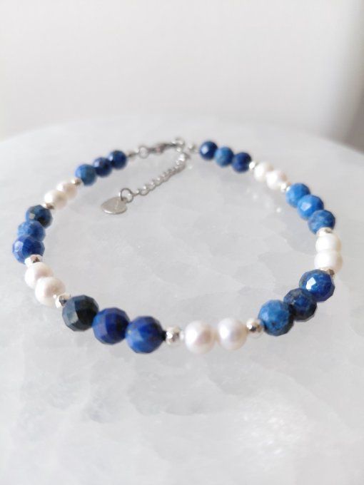 Bracelet "Reine du Nil"   Lapis-Lazuli Égyptien AA+ •  Perles d'Eau Douce AA