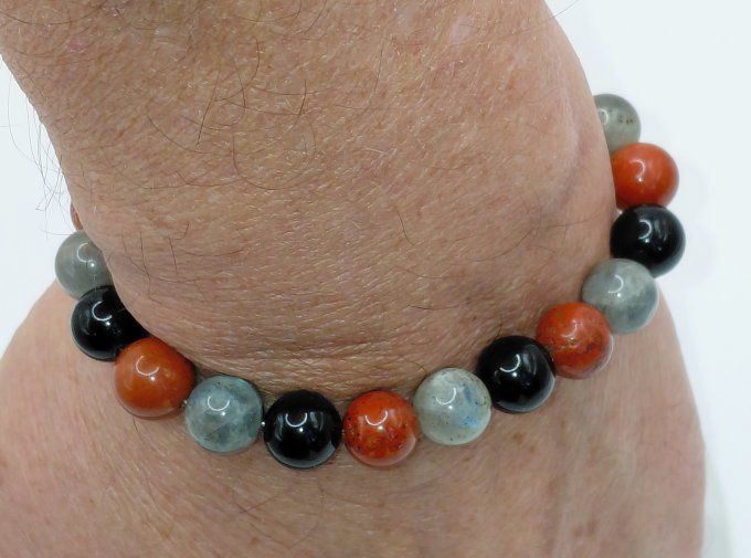 Bracelet "Renaissance Intérieure"  Obsidienne Noire • Labradorite • Jaspe Rouge